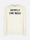 Mc2 Saint Barth Man Crewneck Sweater With Simply The Best Jacquard Print Niki Dj Special Edition In White