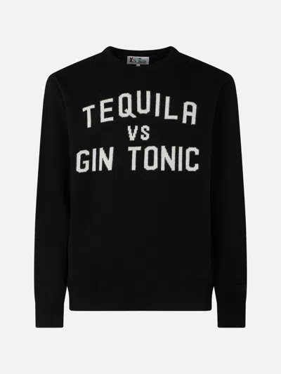 MC2 SAINT BARTH MAN CREWNECK SWEATER WITH TEQUILA VS GIN TONIC JACQUARD PRINT