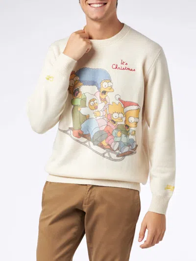 Mc2 Saint Barth Man Crewneck Sweater With The Simpson Family Jacquard Print The Simpsons Special Edition In White