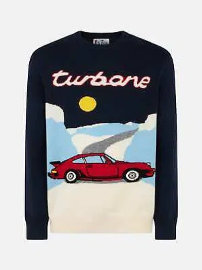 Pre-owned Mc2 Saint Barth Man Crewneck Sweater With Turbone Jacquard Print In Blue