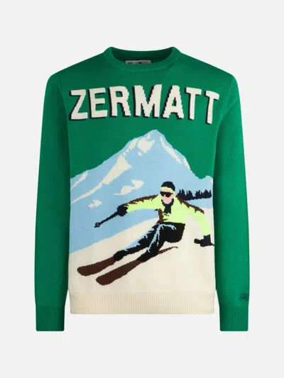MC2 SAINT BARTH MAN CREWNECK SWEATER WITH ZERMATT POSTCARD JACQUARD PRINT