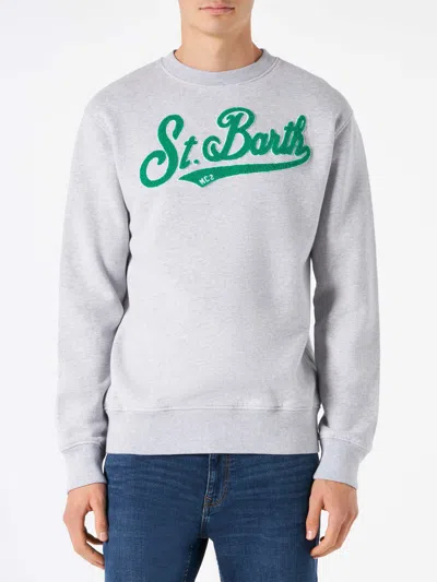 Mc2 Saint Barth Man Crewneck Sweatshirt With Terry Logo In Grey