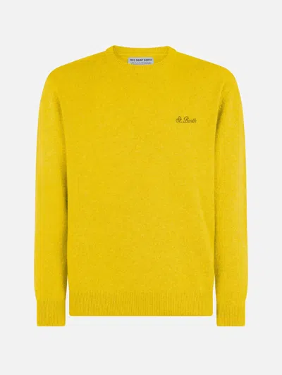 Mc2 Saint Barth Man Crewneck Yellow Sweater With St. Barth Embroidery