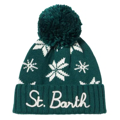 Mc2 Saint Barth Man Green Beanie With Norwegian Pattern