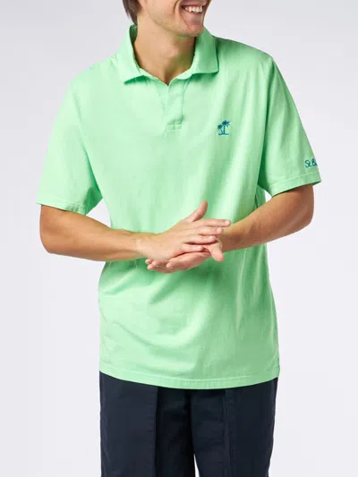Mc2 Saint Barth Man Green Cotton Jersey Polo In Fluo