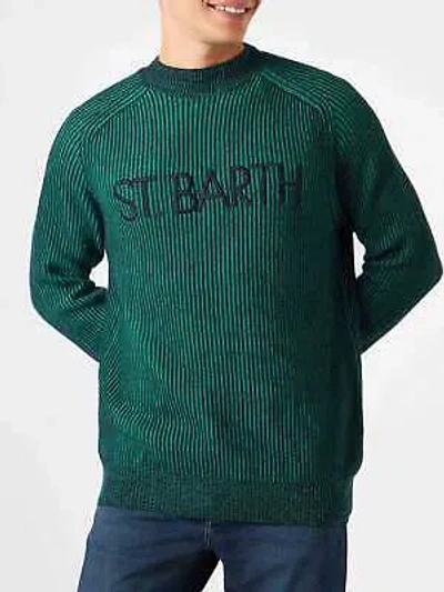 Pre-owned Mc2 Saint Barth Man Green Half-turtleneck Ribbed Sweater