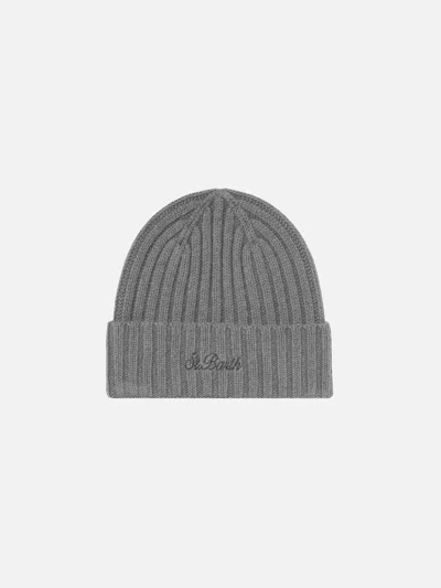 Mc2 Saint Barth Man Grey Beanie With St. Barth Embroidery
