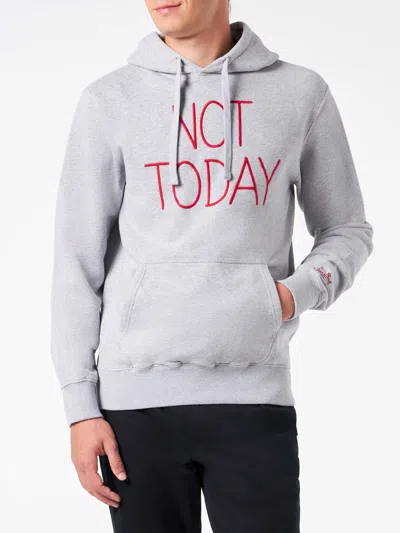 Mc2 Saint Barth Man Grey Hoodie With Not Today Embroidery