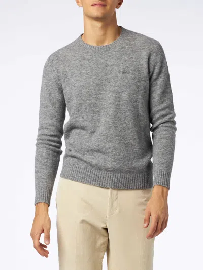 MC2 SAINT BARTH MAN GREY MÉLANGE STRETCH WOOL SWEATER WITH ST. BARTH EMBROIDERY