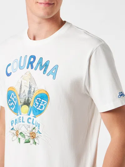 Mc2 Saint Barth Man Heavy Cotton T-shirt With Courma Padel Club Print In White