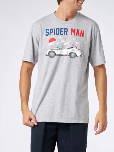 Mc2 Saint Barth Man Heavy Cotton T-shirt With Spider Man And Cart Print In Multi