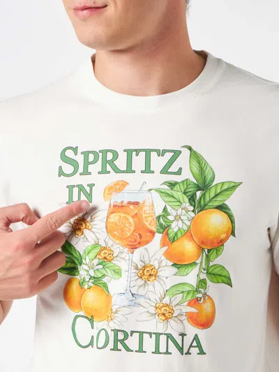 Mc2 Saint Barth Man Heavy Cotton T-shirt With Spritz In Cortina Print In White