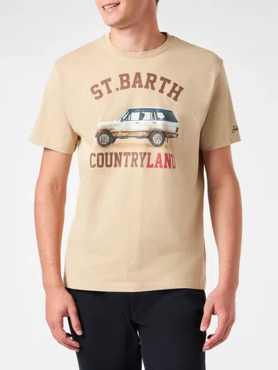 Mc2 Saint Barth Man Heavy Cotton T-shirt With St. Barth Countryland Print In White