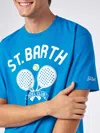 Mc2 Saint Barth Man Heavy Cotton T-shirt With St. Barth Padel Club Print In Blue
