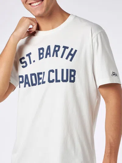 Mc2 Saint Barth Man Heavy Cotton T-shirt With St. Barth Padel Club In White