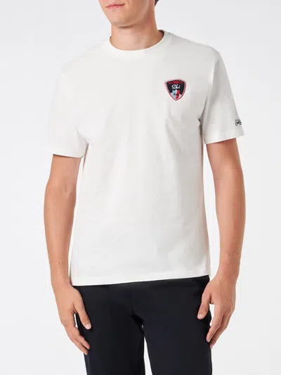 Mc2 Saint Barth Man Heavy Cotton T-shirt With St. Barth Ski Patch In White