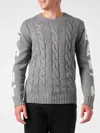 Mc2 Saint Barth Man Heavyweight Creweneck Braided Grey Sweater In Grey