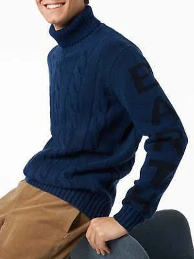 Pre-owned Mc2 Saint Barth Man Heavyweight Turtleneck Braided Blue Vintage Sweater