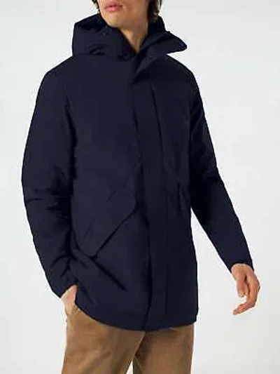 Pre-owned Mc2 Saint Barth Man Hooded Blue Voyager Parka Jacket With Sherpa Lining