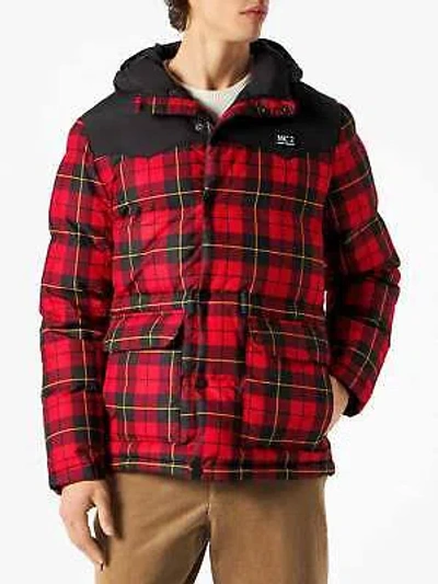 Pre-owned Mc2 Saint Barth Man Hooded Down Tartan Jacket In Red