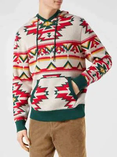 Pre-owned Mc2 Saint Barth Man Hooded Knit With Ethnic Pattern In White