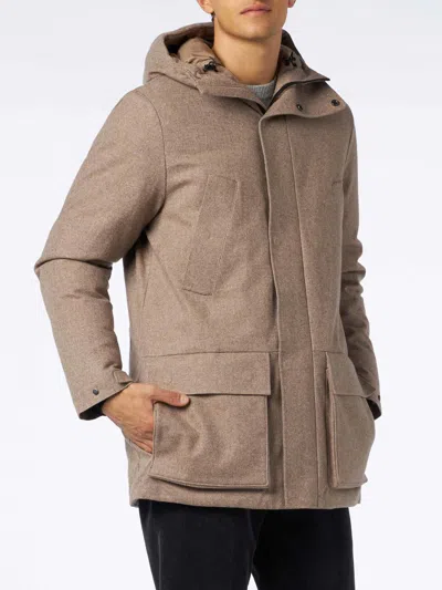 Mc2 Saint Barth Man Hooded Parka With Herringbone Print In White