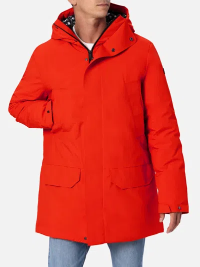 Mc2 Saint Barth Man Hooded Red Parka With Bandanna Lining In Orange