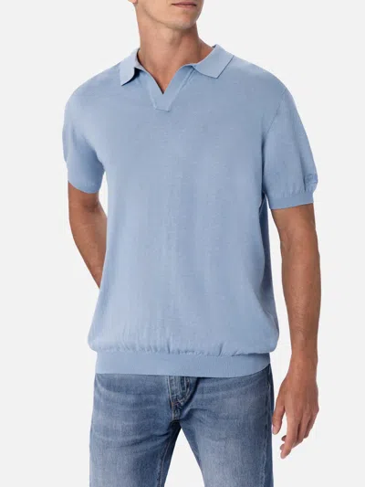 Mc2 Saint Barth Man Light Blue Knitted Polo Shirt Sloan In Sky