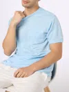 Mc2 Saint Barth Man Light Blue Linen Jersey T-shirt Ecstasea With Pocket In Sky