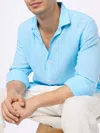 Mc2 Saint Barth Man Linen Light Blue Shirt In Sky