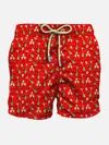 Mc2 Saint Barth Man Light Fabric Swim Shorts With Bottles And Glasses Print In Red