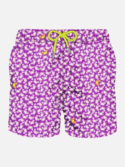 Mc2 Saint Barth Man Light Fabric Swim Shorts With Crabs Print In Multi