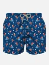 Mc2 Saint Barth Man Light Fabric Swim Shorts With Happy Santa Claus Print In Blue