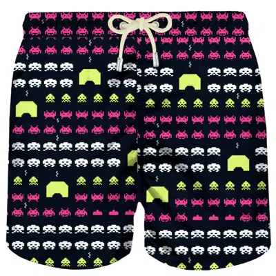 Mc2 Saint Barth Man Light Fabric Swim Shorts With Space Print In Multi