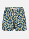 Mc2 Saint Barth Man Lightweight Fabric Swim-shorts Lighting 70 With Majolica Print In Blue
