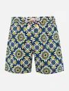 Mc2 Saint Barth Man Lightweight Fabric Swim-shorts Lighting 70 With Majolica Print In Blue