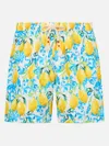 Mc2 Saint Barth Man Lightweight Fabric Swim-shorts Lighting 70 With Majolica Print In White