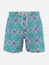 Mc2 Saint Barth Man Lightweight Fabric Swim-shorts Lighting 70 With Majolica Print In White