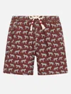 Mc2 Saint Barth Man Lightweight Fabric Swim-shorts Lighting 70 With Micro Cheeta Print In Brown