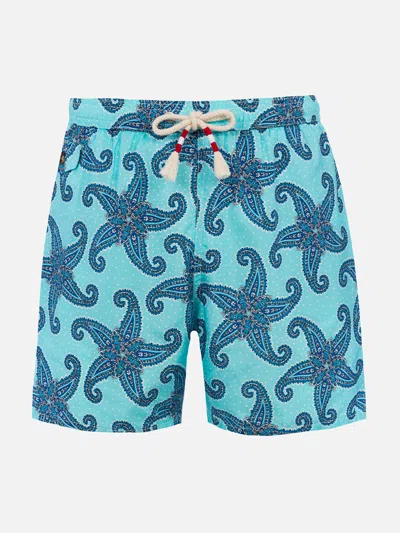 Mc2 Saint Barth Man Lightweight Fabric Swim-shorts Lighting 70 With Paisley Print In Sky