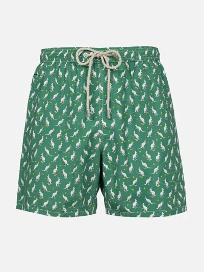 Mc2 Saint Barth Man Lightweight Fabric Swim-shorts Lighting Micro Fantasy With Australian Brand Logo Print Australia In Green
