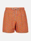 Mc2 Saint Barth Man Lightweight Fabric Swim-shorts Lighting Micro Fantasy With Cars Print In Fluo