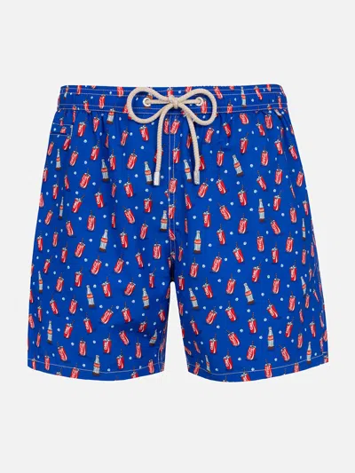 Mc2 Saint Barth Man Lightweight Fabric Swim-shorts Lighting Micro Fantasy With Coca Cola Print The Coca Cola Company In Blue