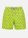 Mc2 Saint Barth Man Lightweight Fabric Swim-shorts Lighting Micro Fantasy With Gym And Gin Print In Yellow