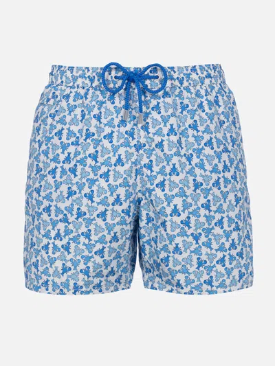 Mc2 Saint Barth Man Lightweight Fabric Swim-shorts Lighting Micro Fantasy With Loabster Print In White