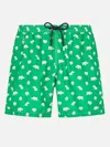 Mc2 Saint Barth Man Lightweight Fabric Swim-shorts Lighting Micro Fantasy With Padel Print In Green