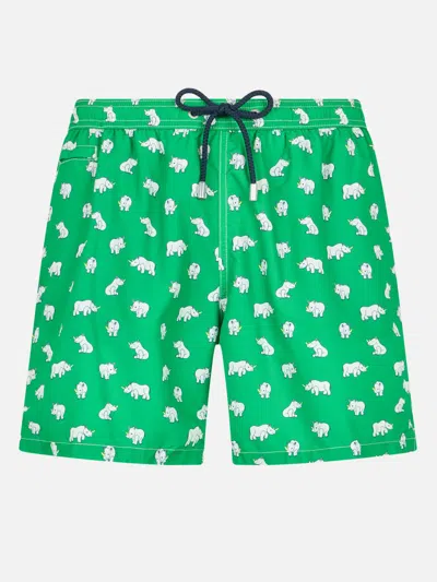 Mc2 Saint Barth Man Lightweight Fabric Swim-shorts Lighting Micro Fantasy With Padel Print In Green