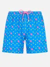 Mc2 Saint Barth Man Lightweight Fabric Swim-shorts Lighting Micro Fantasy With Padel Print In Sky