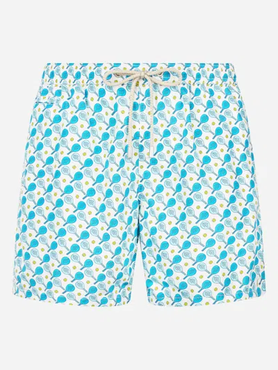 Mc2 Saint Barth Padel Rackets-print Swim Shorts In White