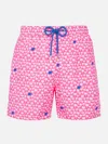 Mc2 Saint Barth Man Lightweight Fabric Swim-shorts Lighting Micro Fantasy With Palms Print In Pink